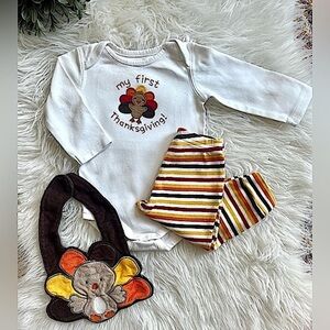 My First Thanksgiving Long-Sleeve Onesie, Pants, & Bib (Size 6-12 Months)
